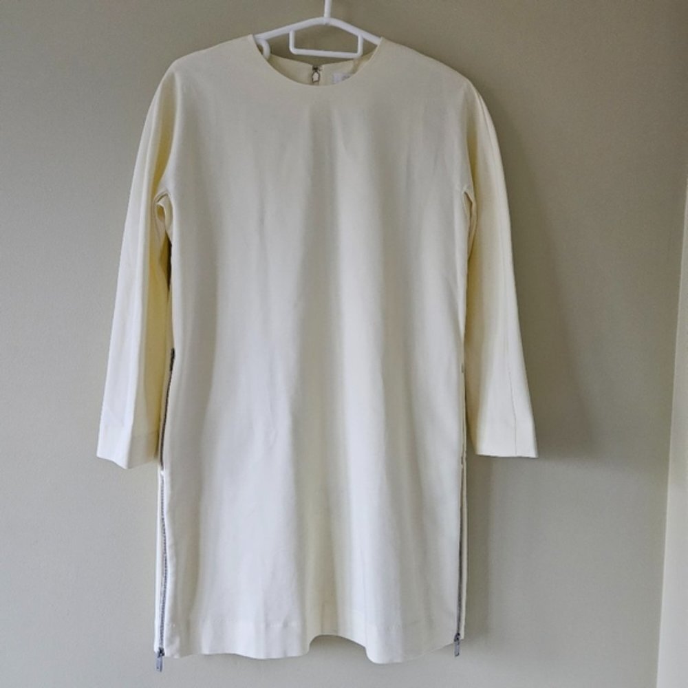 COS Cream Long-Sleeve Midi Dress with Side Zips